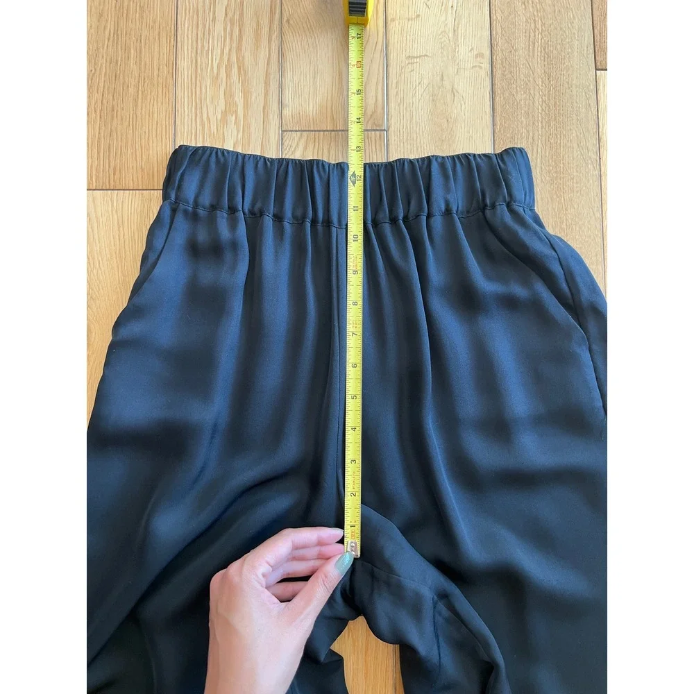 Grana 100% Silk Wide Leg Cropped Satin Pants Elastic Waistband Womens Size XS